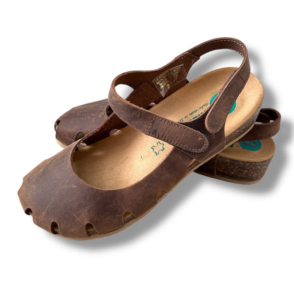 Bionatura Brown Distressed Leather Cork Mary Jane Sandals Women’s Size 8 NWOT